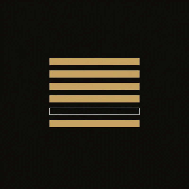 A vertical stack of six identical horizontal bars. Five are filled solid gold; the fifth from the top is an empty outline.