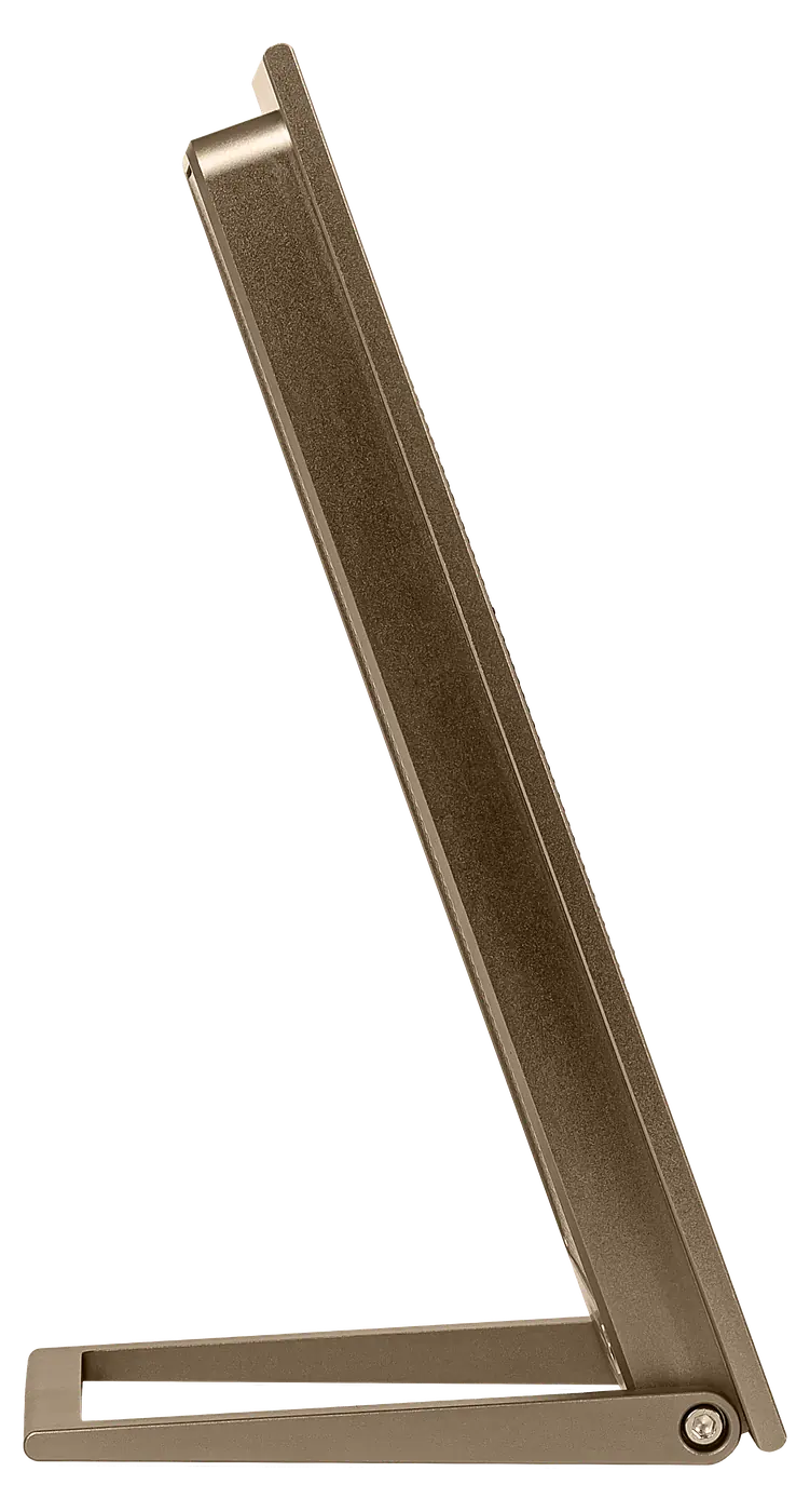 Marziani Songo seen edge-on, showing the panel depth and stand.